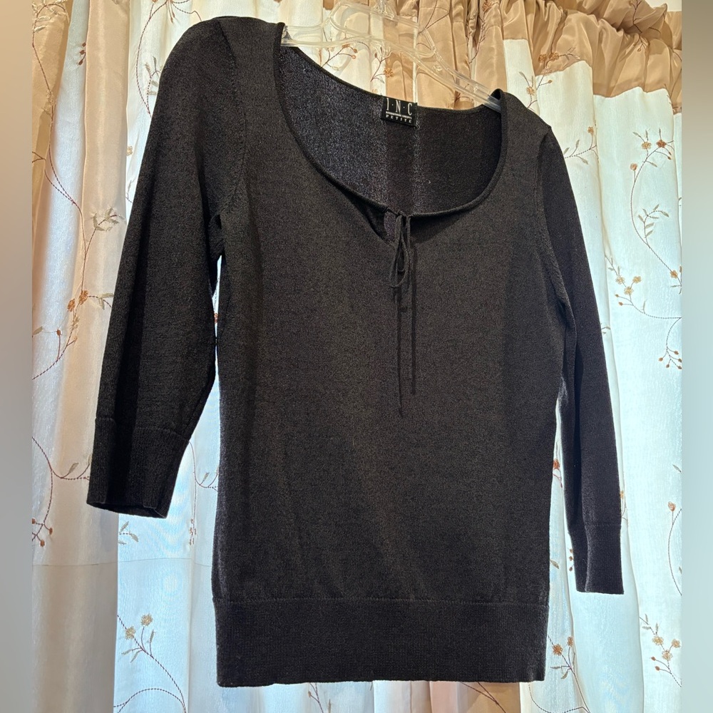 INC International Concepts Black Tie-Neck Sweater